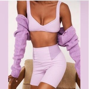For Love And Lemons Lavender Ribbed Sports Bra and Shorts